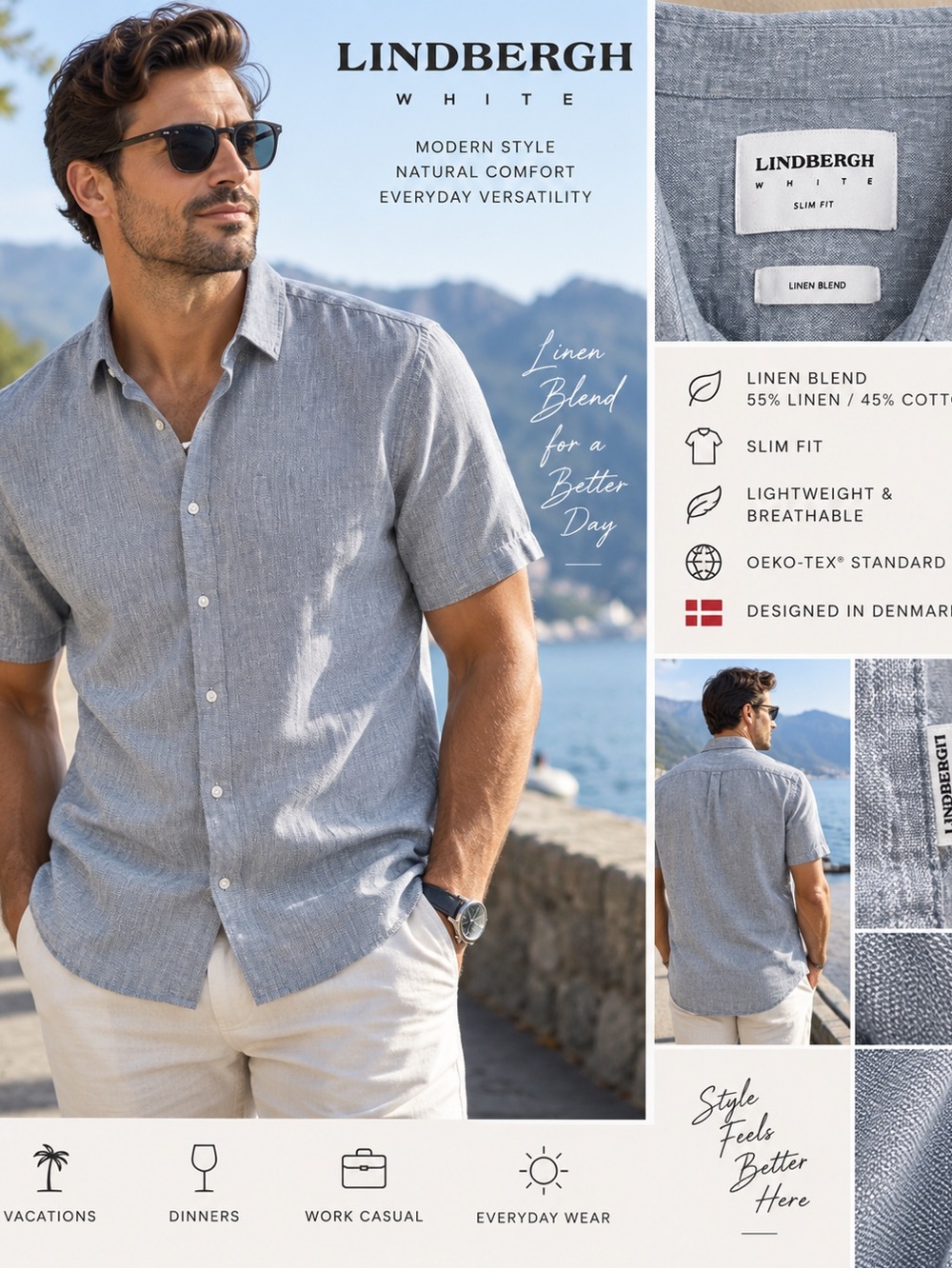 Lindbergh Linen Blend Slim Fit Short Sleeve Shirt – XL